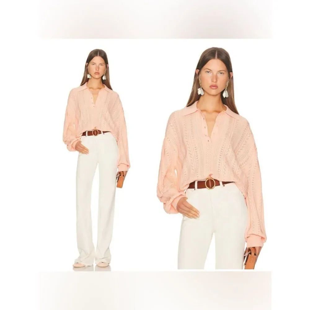 NWT HELSA Addeline Oversized Crochet Polo in “Peach” pink
